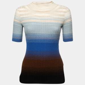 Pre Owned Missoni Cream/Blue Ombre Wool Knitted Top S