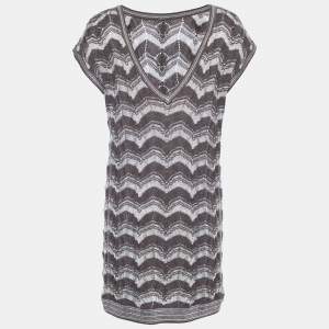 Pre Owned Missoni Light Brown Lurex perforated Knit Tunic M