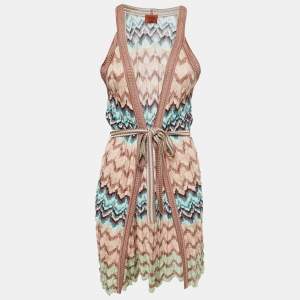 Pre Owned Missoni Multicolor Patterned Knit Belted Sleeveless Cardigan M
