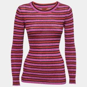 Pre Owned Missoni Pink Striped Lurex Knit Pullover S