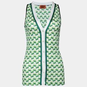 Pre Owned Missoni Green patterned Knit Sleeveless Cardigan S