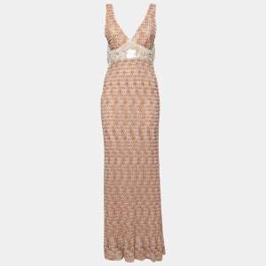 Missoni Pink Crochet Knit Embellished Long Dress M