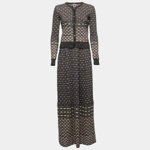 Pre Owned Missoni Multicolor Patterned Lurex Knit Maxi Dress & Cardigan Set M