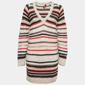 Pre Owned Missoni Beige Stripe Patterned Mohair & Wool Knitted Sweater Dress S