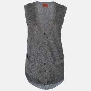 Pre Owned Missoni Silver Lurex Knit Sleeveless Button Front Cardigan M