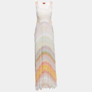 Pre Owned Missoni Multicolor Patterned Knit V-Neck Sleeveless Maxi Dress M
