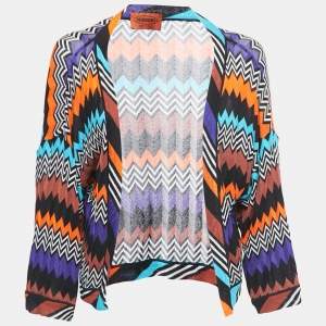 Missoni Multicolour Zig-Zag Patterned Knit Open Front Cardigan M