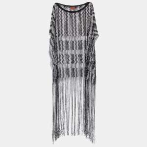 Missoni Mare Black & White Patterned Sheer Fringed Overlay Coverup M