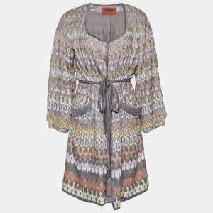 Pre Owned Missoni Multicolor Patterned Knit Belted Long Coat M
