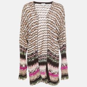 Pre Owned Missoni Multicolor Patterned Crochet Knit Open Cardigan L