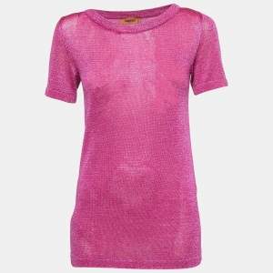 Missoni Pink Lurex Knit Short Sleeve Vanise Lamé Top S