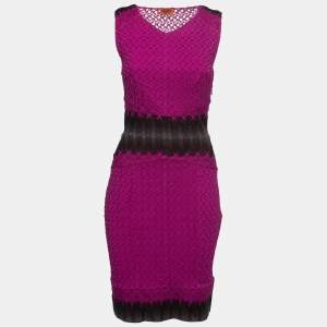 Pre Owned Missoni Purple Patterned Knit Sleeveless Short Shift Dress S