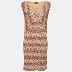 Pre Owned Missoni Multicolor Patterned Wool Knit Sleeveless Midi Dress & Lurex Cardigan M