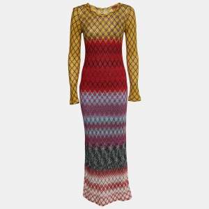 Missoni Multicolor Patterned Lurex Knit Long Sleeve Maxi Dress S