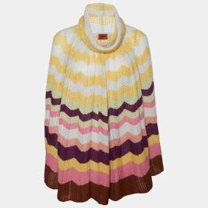 Pre Owned Missoni Multicolor Striped Wool & Mohar Turtleneck Poncho M