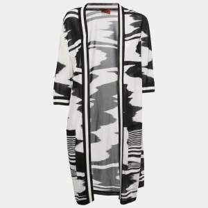 Pre Owned Missoni Black/White Abstract Printed Knit Open Cardigan M