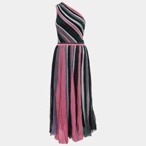 Missoni Multicolor Striped Lurex Knit One Shoulder Maxi Dress S