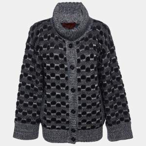 Missoni Monochrome Patterned Lurex Knit Button Front Cardigan S