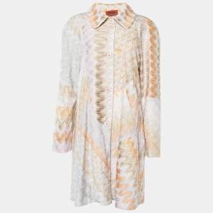 Missoni Multicolor Lurex Knit Button Front Coat L