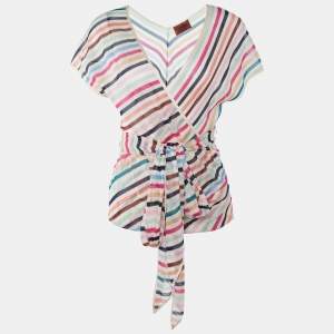 Pre Owned Missoni Multicolor Striped Knit Stole Detail Top M