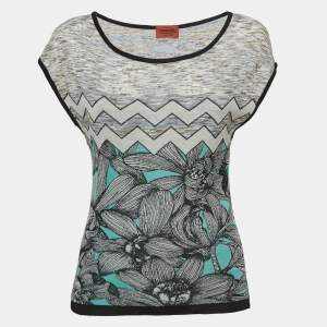 Pre Owned Missoni Grey/Multicolor Mixed Patterned Top M