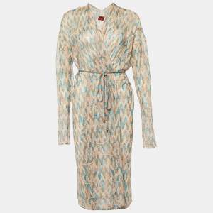 Missoni Multicolor patterned Knit Open Front Belted Long Cardigan L