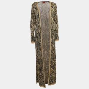 Missoni Black/Gold Patterned Knit Open Front Long Cardigan M