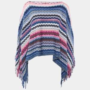 Missoni Multicolor Chevron Cotton Knit Fringed Poncho One Size