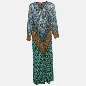 Pre Owned Missoni Multicolor Chevron Pattern Knit Maxi Kaftan Dress L