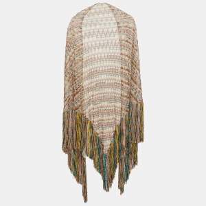 Pre Owned Missoni Multicolor Chevron Knit Fringed Open-Front Poncho One Size