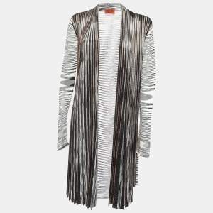 Pre Owned Missoni Black/White Lurex Knit Open Cardigan M