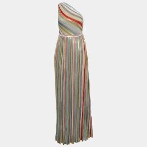 Missoni Multicolor Sequin Embellished Lurex Knit One Shoulder Maxi Dress S