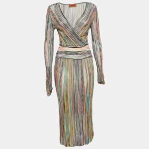 Pre Owned Missoni Multicolor Striped Knit Wrap Style Midi Dress S  