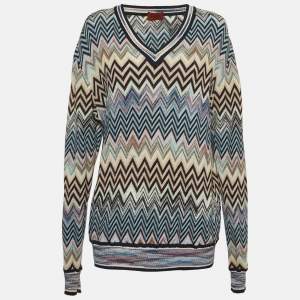 Missoni Multicolor Chevron Knit V-Neck Sweater XXL