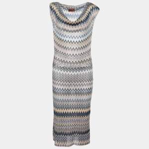 Missoni Multicolor Chevron Lurex Knit Cowl Neck Midi Dress M