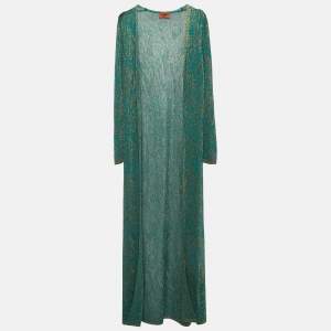 Missoni Green Patterned Lurex Knit Long Cardigan S