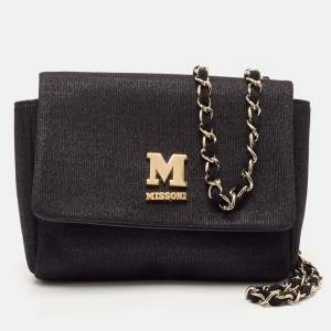 Missoni Black Fabric Logo Flap Shoulder Bag