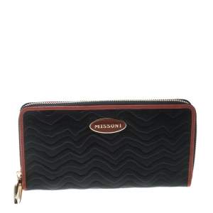 Missoni Black Zigzag Embossed Leather Zip Around Continental Wallet