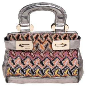 Missoni Multicolor Weave Fabric and Laminated Leather Tote