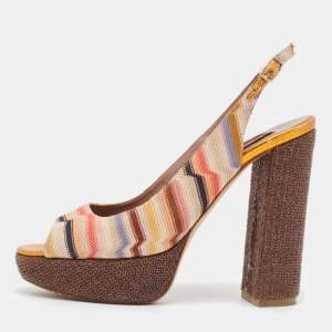 Missoni Multicolor Patterned Knit Fabric Platform Slingback Sandals Size 36