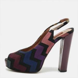 Pre Owned Missoni Size 39 Multicolor Knit Fabric Slingback Sandals