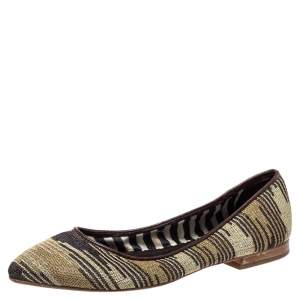 Missoni Metallic And Brown Fabric And Leather Ballet Flats Size 39