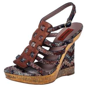 Missoni Multicolor Fabric and Leather Wedge Platform Sandals Size 38