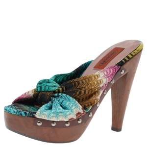 Pre Owned Missoni Multicolor Knit Fabric Bow Slingback Sandals Size 37