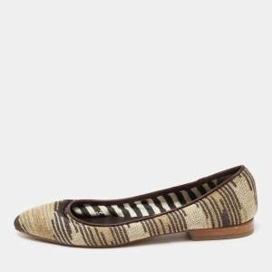  M Missoni Metallic And Brown Fabric And Leather Ballet Flats Size 38
