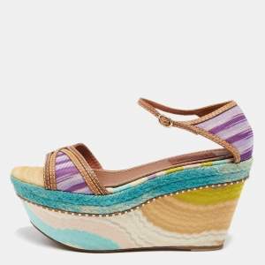 Pre Owned Missoni Multicolor Canvas And Leather Platform Ankle Strap Sandals Size 37