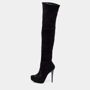 Pre Owned Missoni Black Suede And Leather Trim Thigh High Boots Size 39