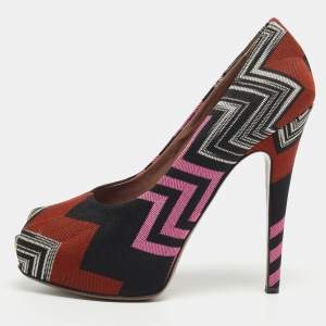 Pre Owned Missoni Multicolor Zig Zag Print Fabric Peep Toe Pumps Size 38