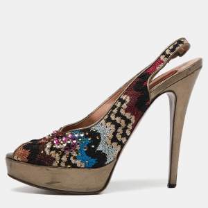 Missoni Multicolor Fabric Embellished Slingabck Pumps Size 40