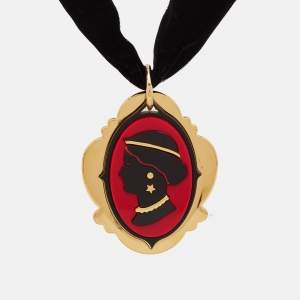 Miu Miu Blac Cameo Composite Velvet Gold Tone Necklace